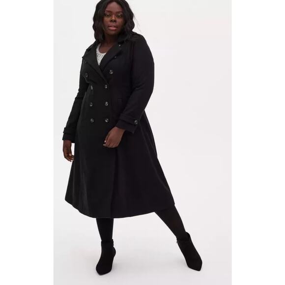 TORRID 3X 22 24 plus FIT FLARE MILITARY FIT COAT WOOL heavy Black Midi $129 NWT - Picture 4 of 16
